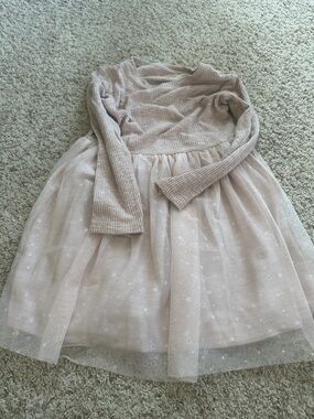 Cat & Jack Pink Ribbed Knit Dress with Sparkle Tulle